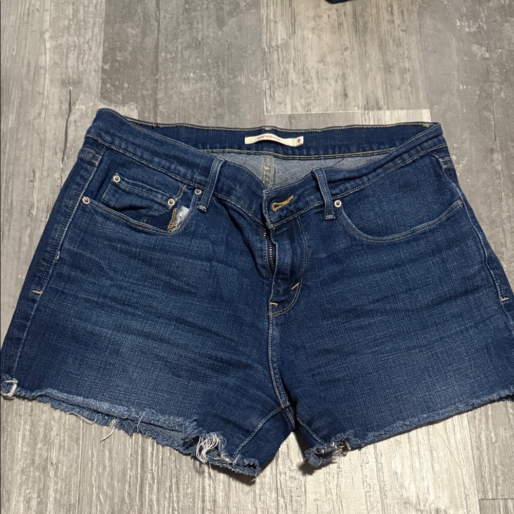 Levis 515 Bootcut Midrise Cutoff Frayed Jean Shorts Dark Wash Size 8
